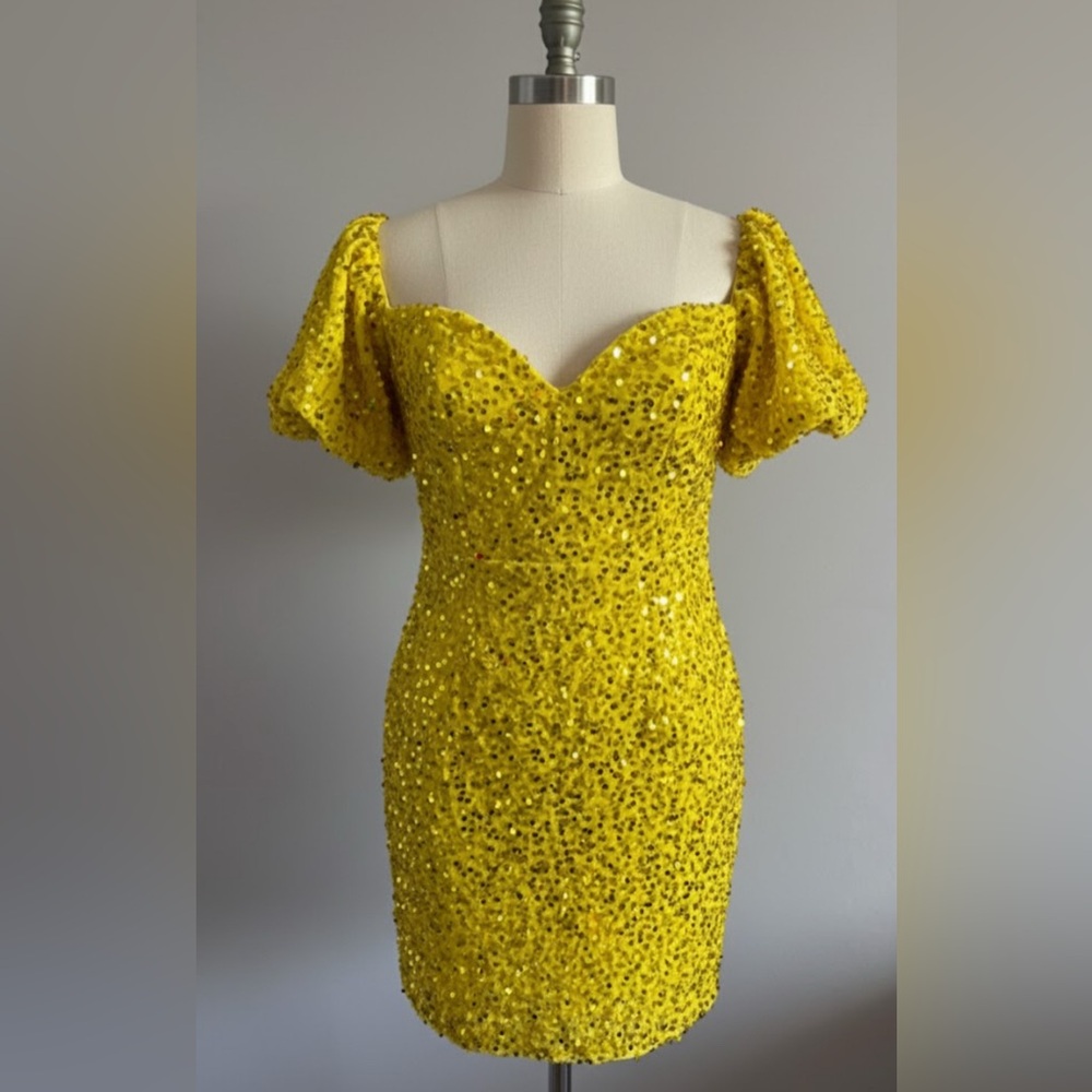SHEIN Yellow Sequin Off-Shoulder Dress